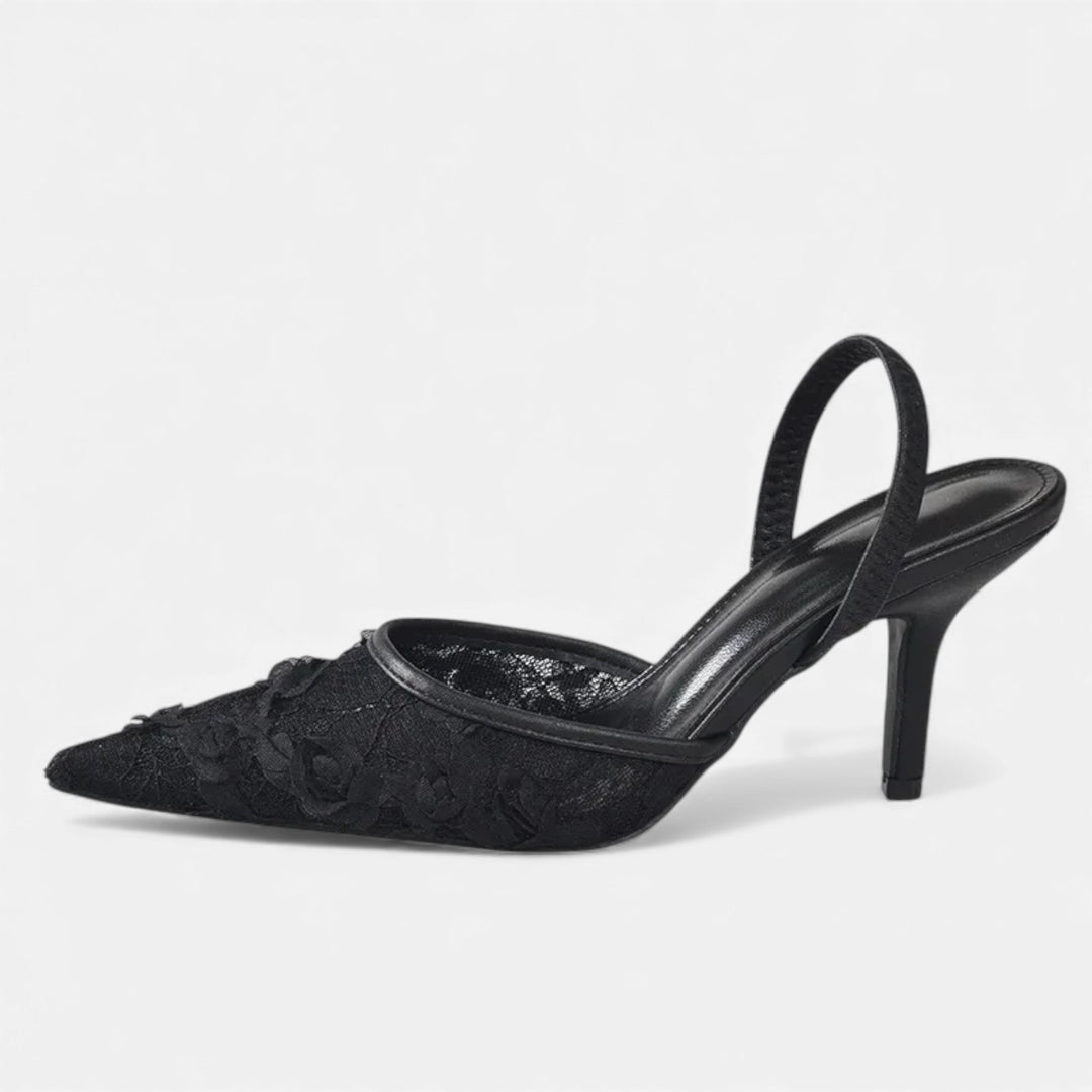 Anna | Embroidered Mesh Pointed Toe Mule Heels