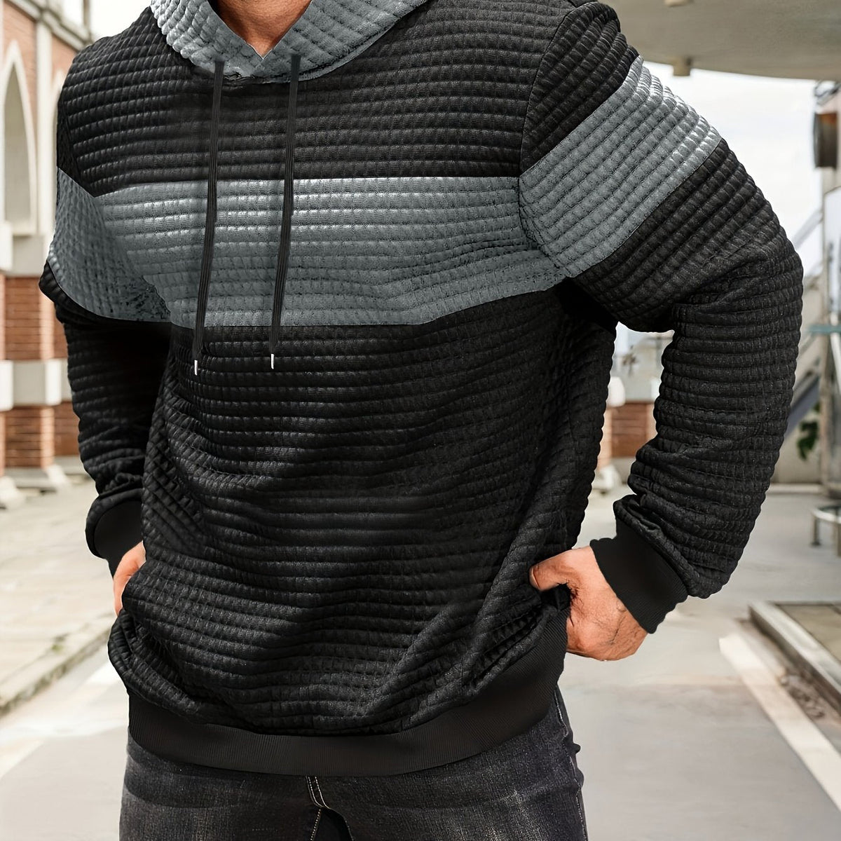 Hayes | Textured Color-Block Hoodie
