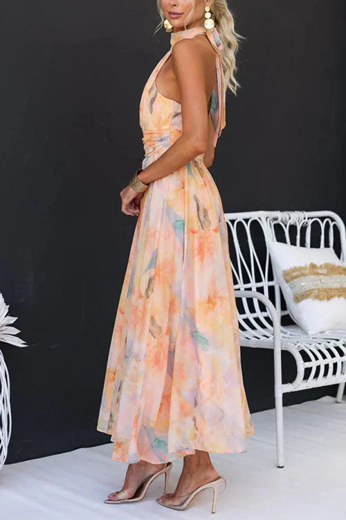 Harper | Watercolor Halter Maxi Dress