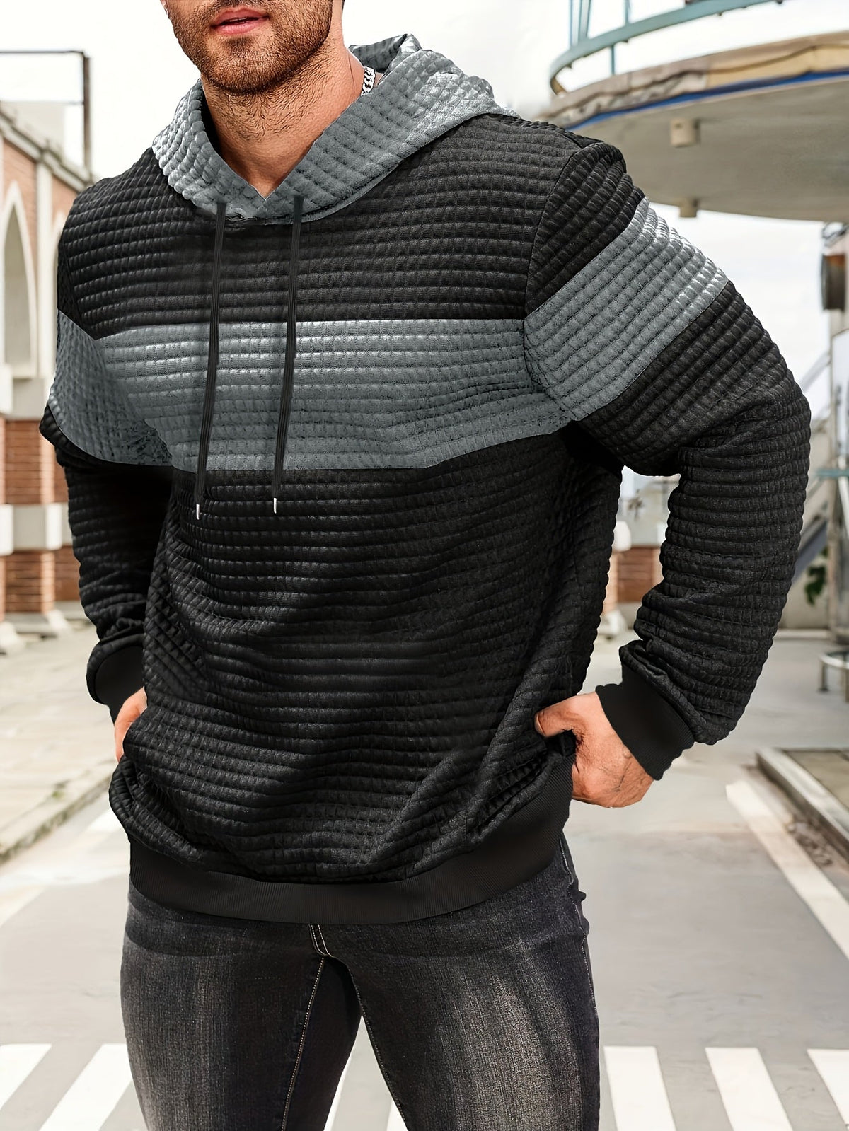 Hayes | Textured Color-Block Hoodie
