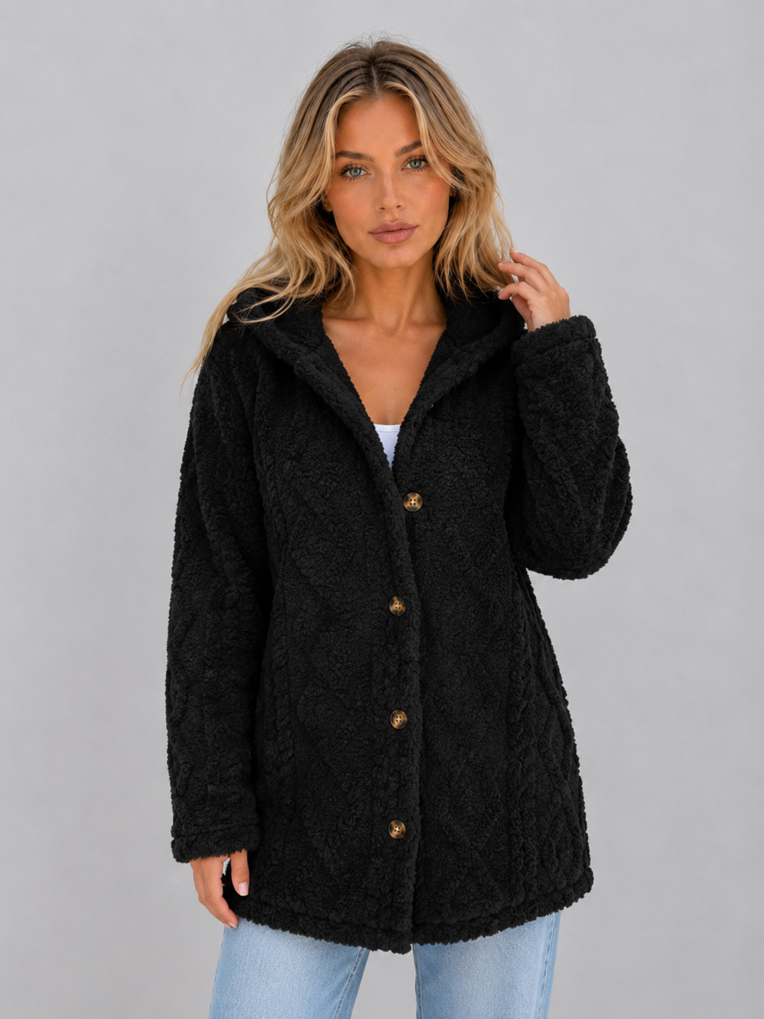 Ondine | Hooded Teddy Fleece Cardigan