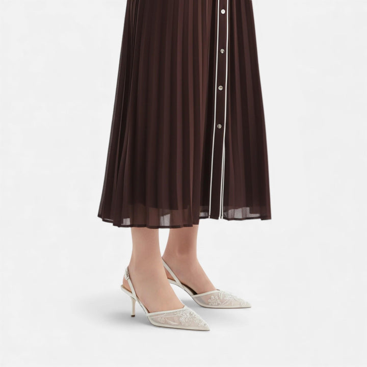 Anna | Embroidered Mesh Pointed Toe Mule Heels