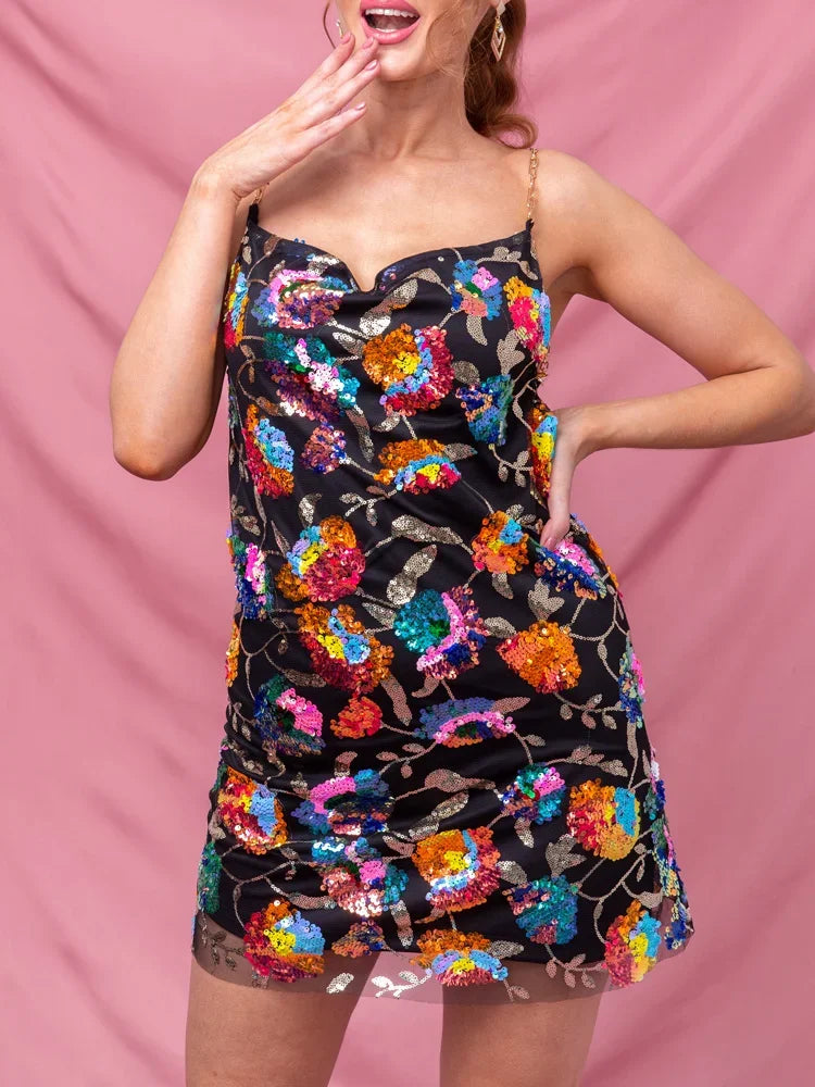 Victoria | Floral Sequin Mini Dress