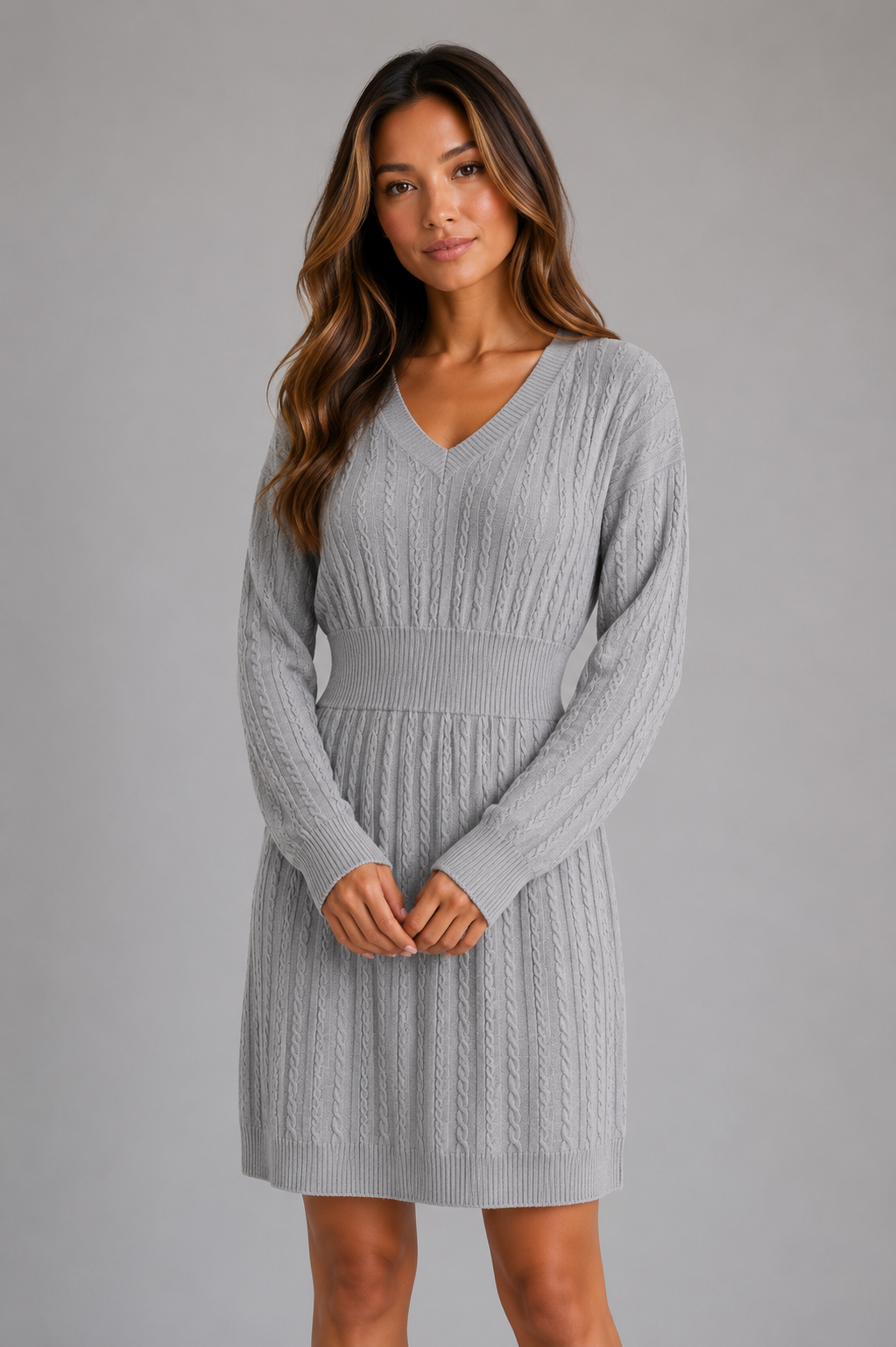 Ada cable knit midi dress v-neck shirred waist - color options 1