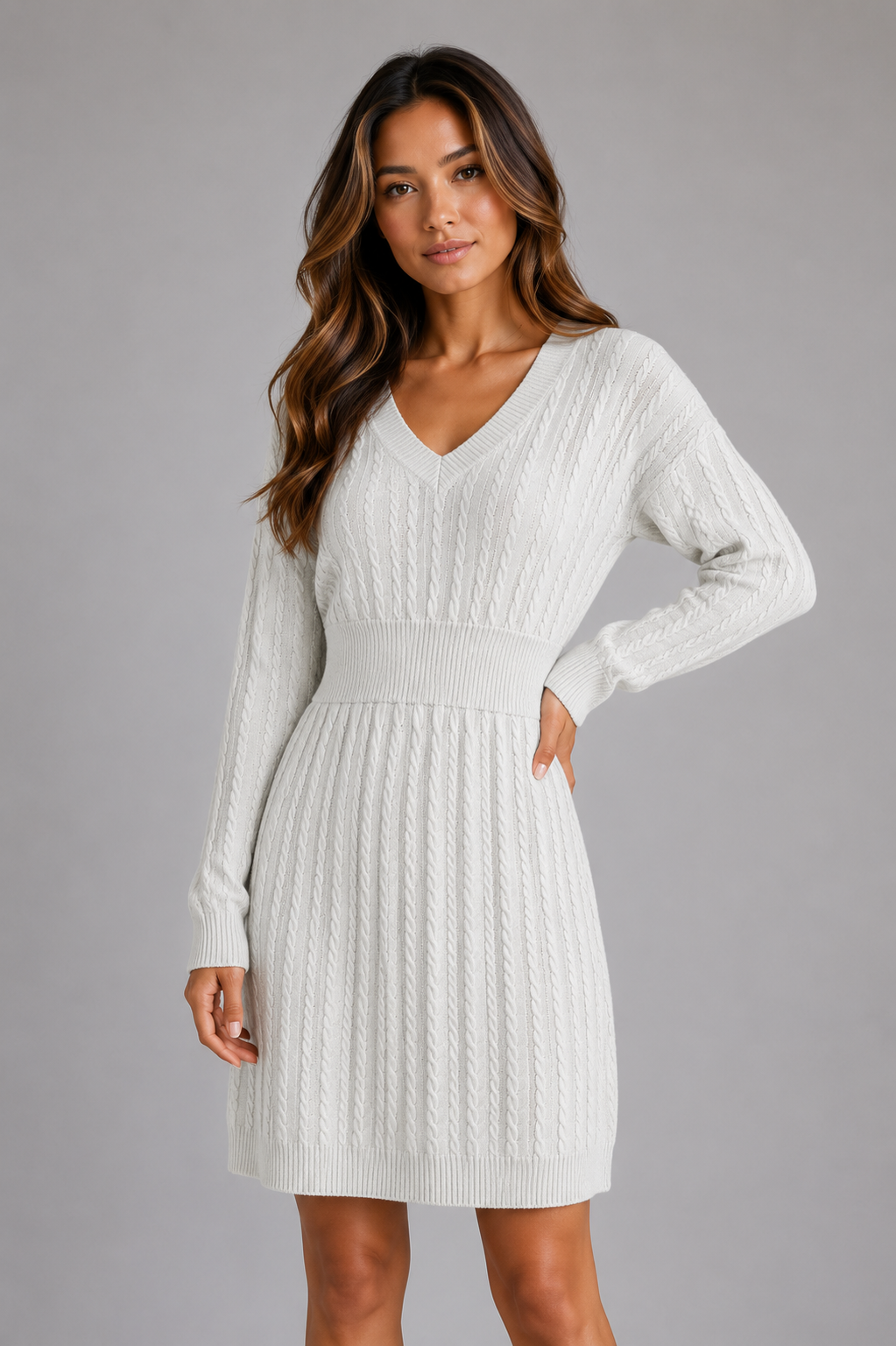 Ada cable knit midi dress v-neck shirred waist - color options 2