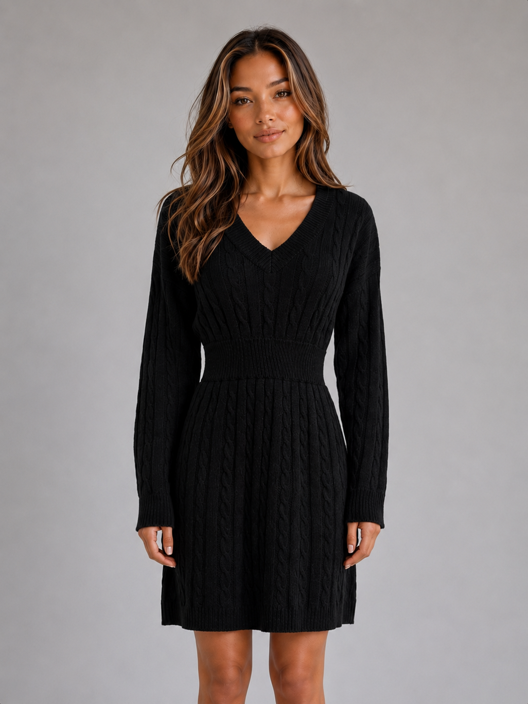 Ada cable knit midi dress v-neck shirred waist - color options 3