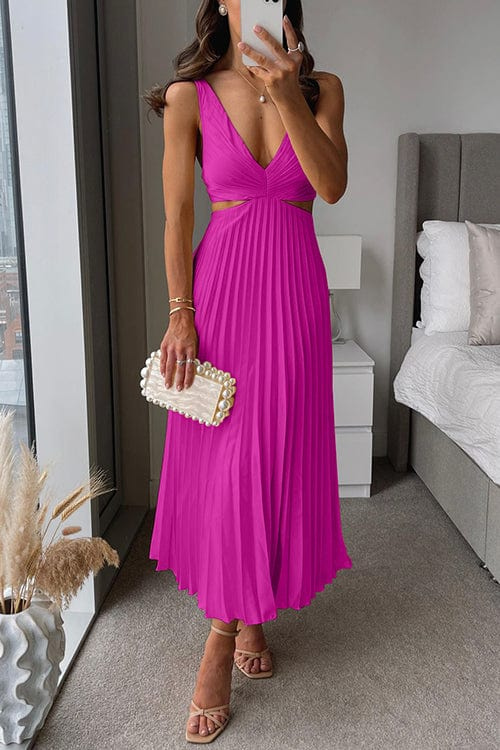 Adaline | Pleated Midi Dress with Cut-Out Waist