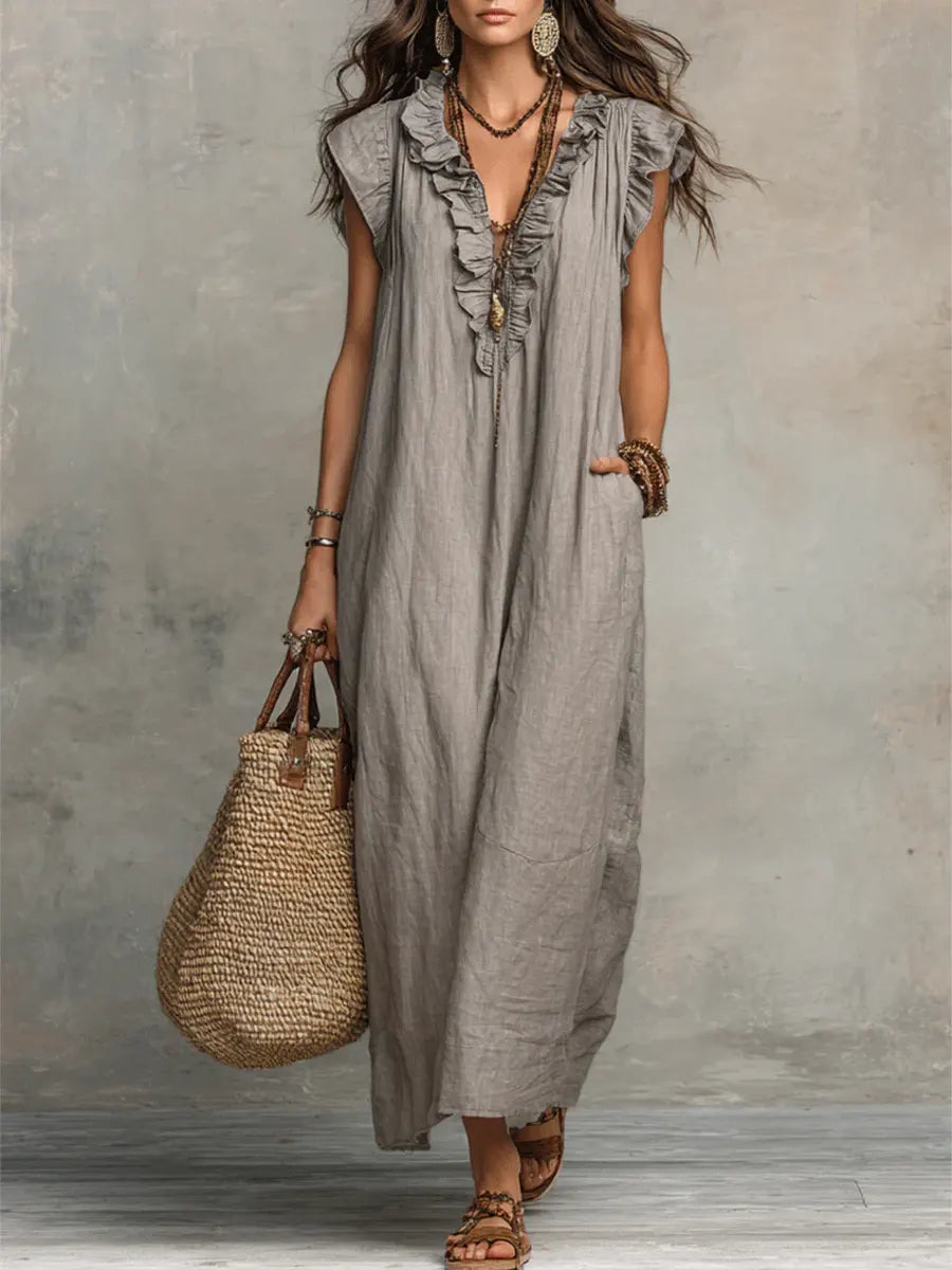 Adele | Ruffle V-Neck Maxi Dress