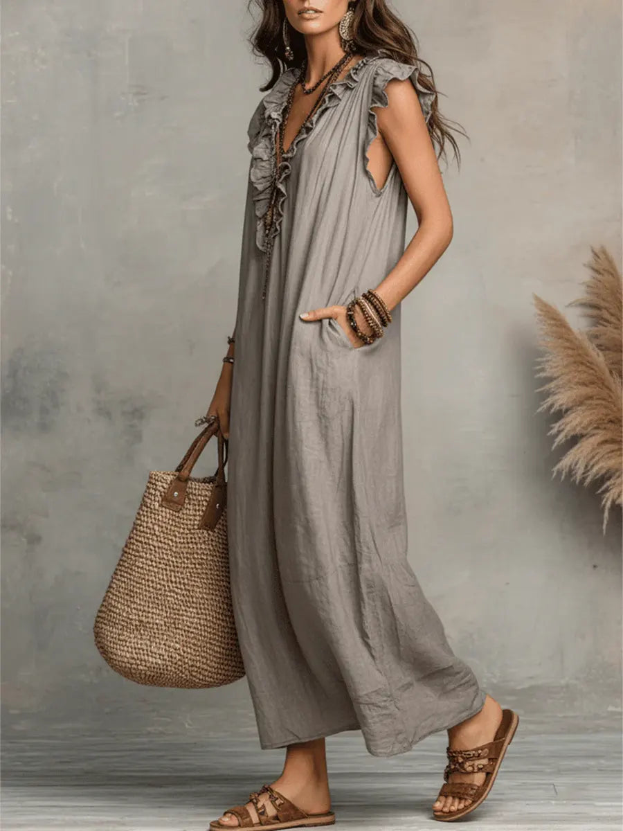 Adele | Ruffle V-Neck Maxi Dress