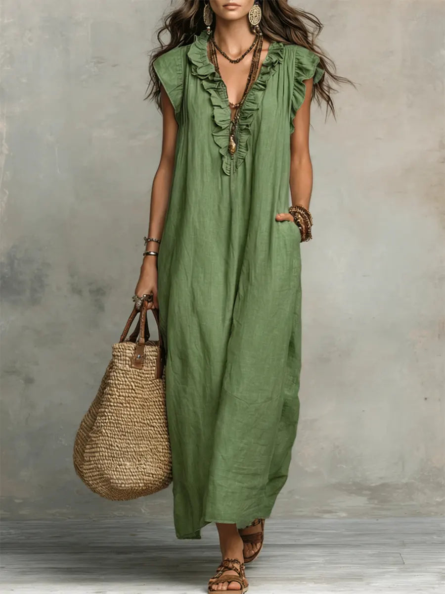 Adele | Ruffle V-Neck Maxi Dress