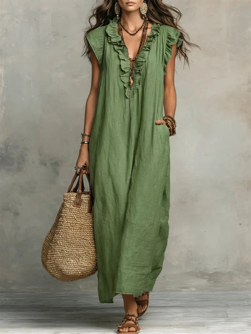 Adele | Ruffle V-Neck Maxi Dress