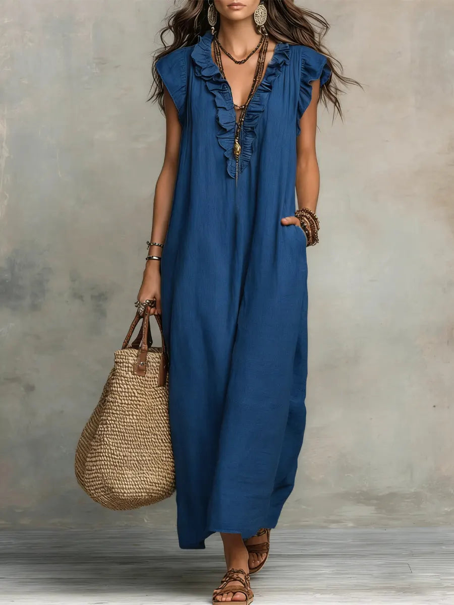 Adele | Ruffle V-Neck Maxi Dress