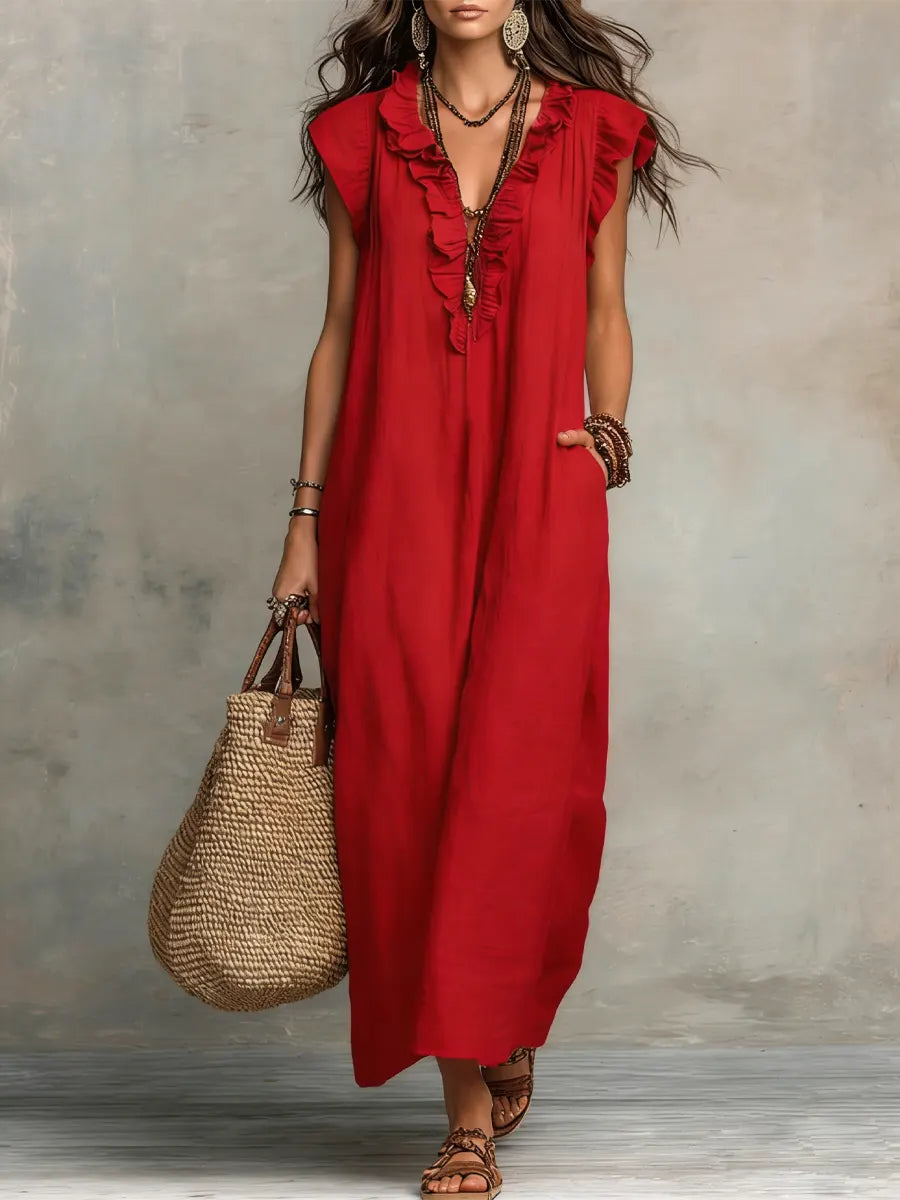 Adele | Ruffle V-Neck Maxi Dress