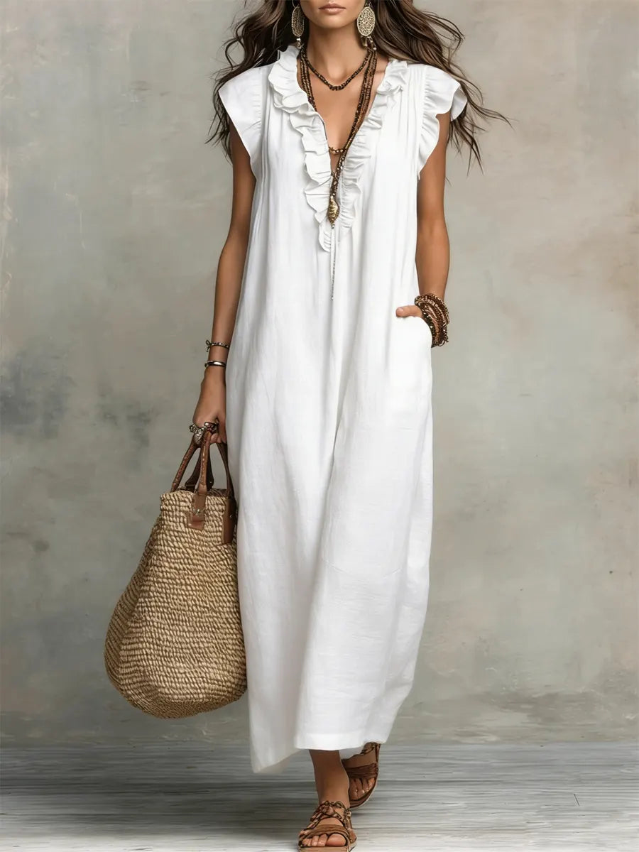 Adele | Ruffle V-Neck Maxi Dress