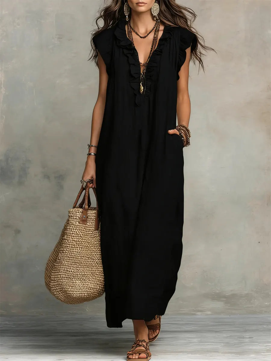 Adele | Ruffle V-Neck Maxi Dress