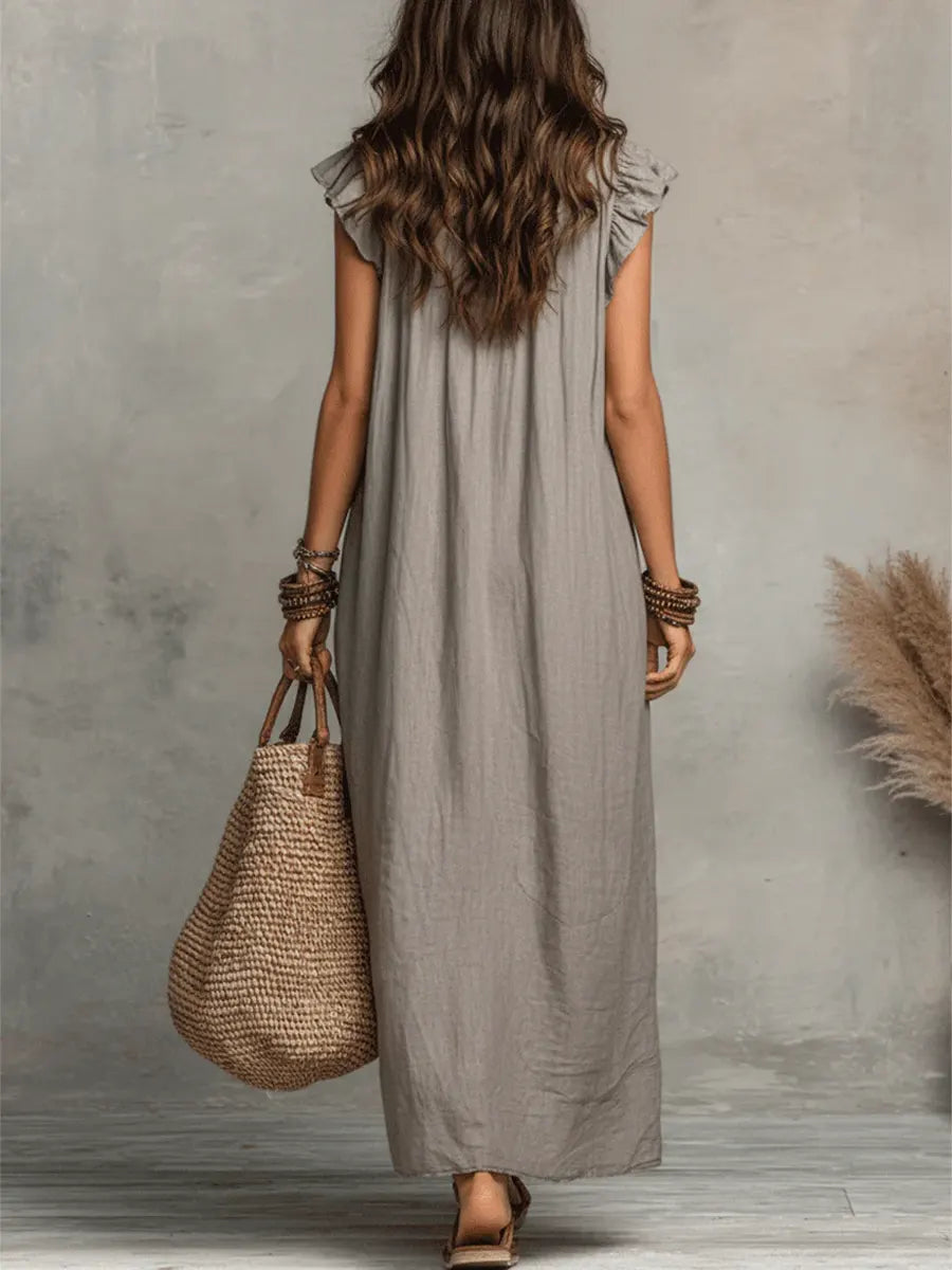 Adele | Ruffle V-Neck Maxi Dress