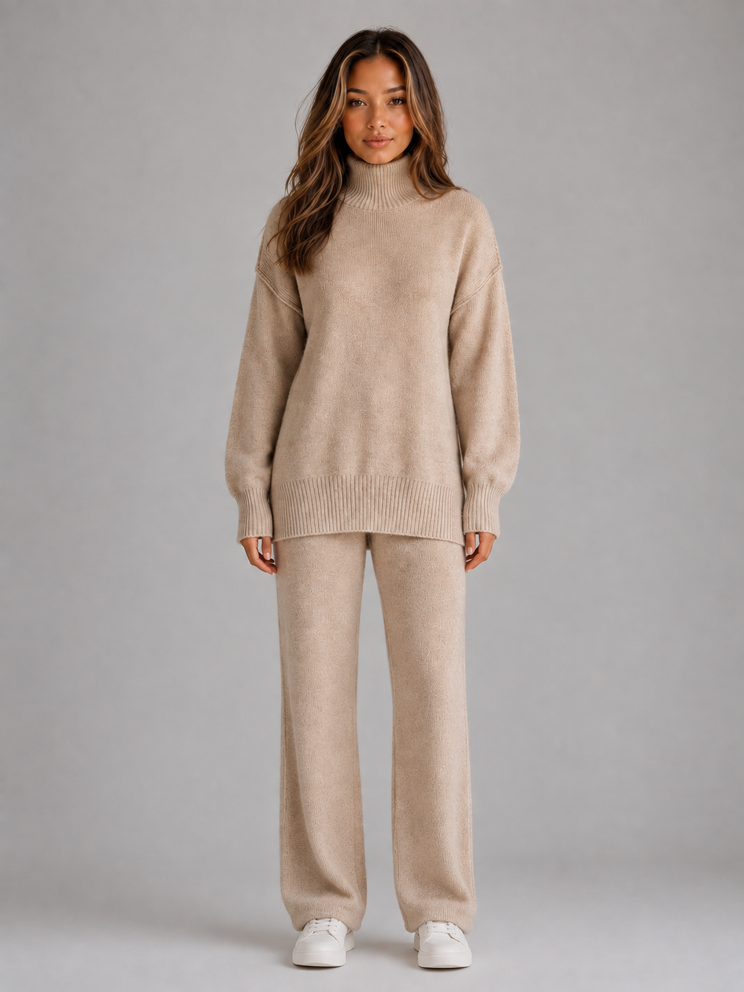 Agnes oversized knitted lounge set roll neck - front view