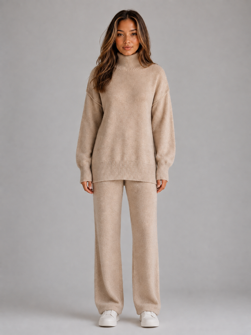 Agnes oversized knitted lounge set roll neck - front view