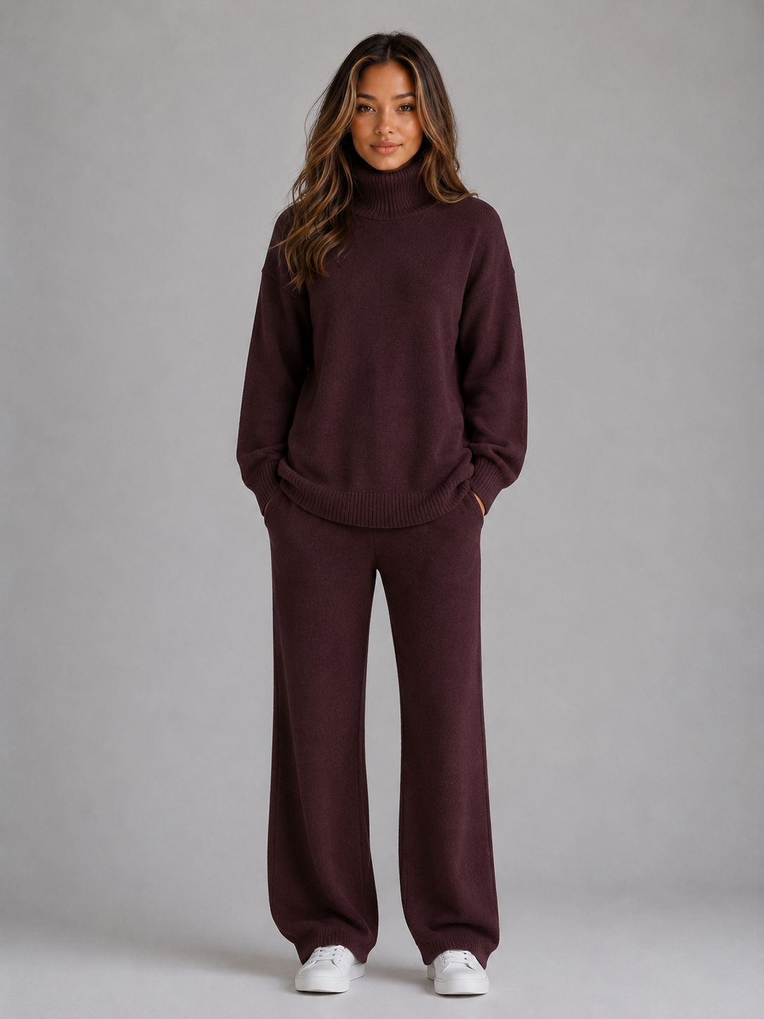 Agnes oversized knitted lounge set roll neck - styled outfit