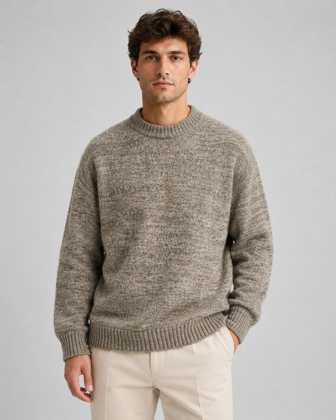 Alan wool crewneck sweater marled knit - back view