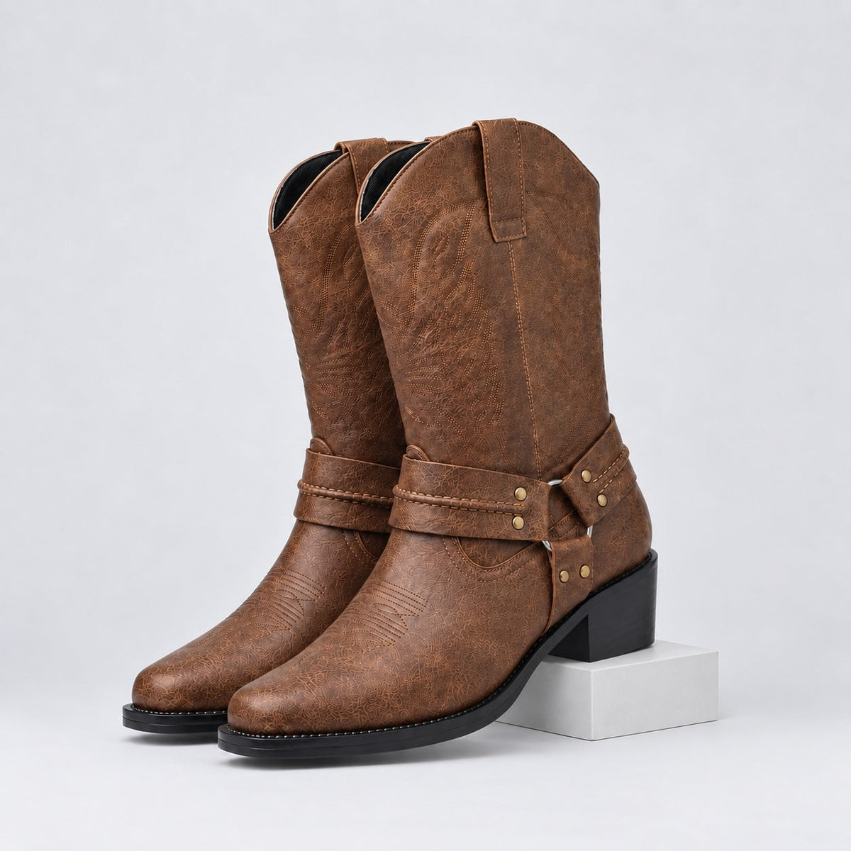Alderic | Embossed Leather Western Boots