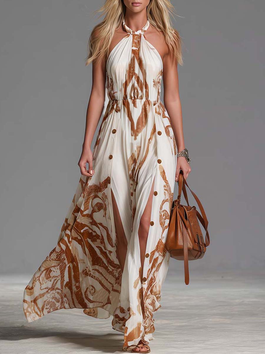 Alejandra | Halter Neck Print Maxi Dress
