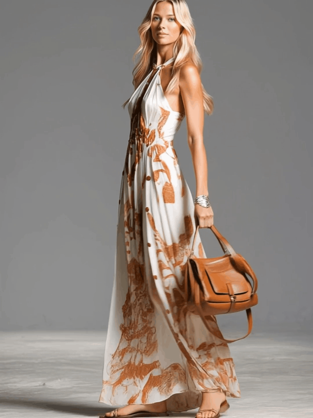 Alejandra | Halter Neck Print Maxi Dress