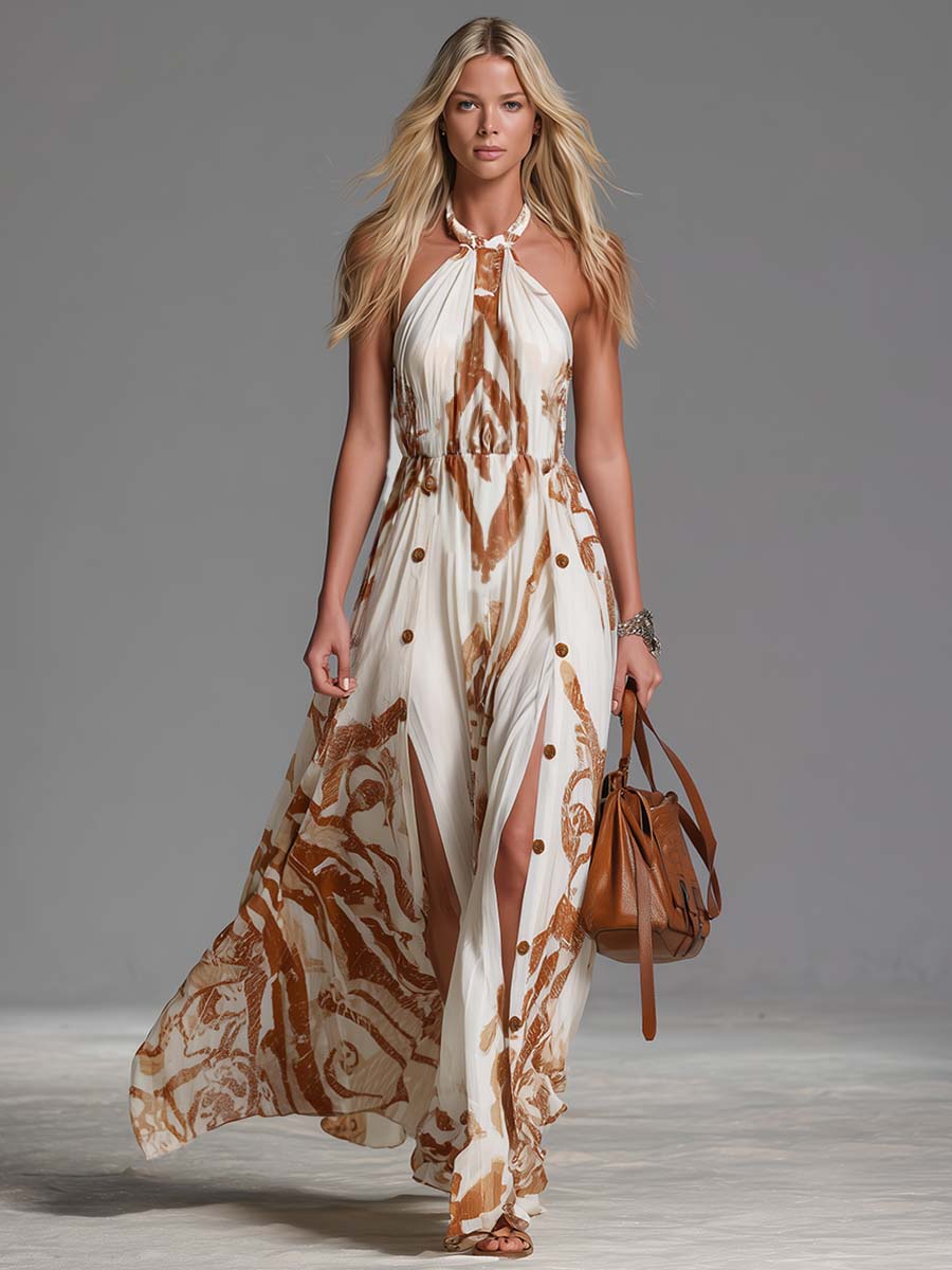Alejandra | Halter Neck Print Maxi Dress