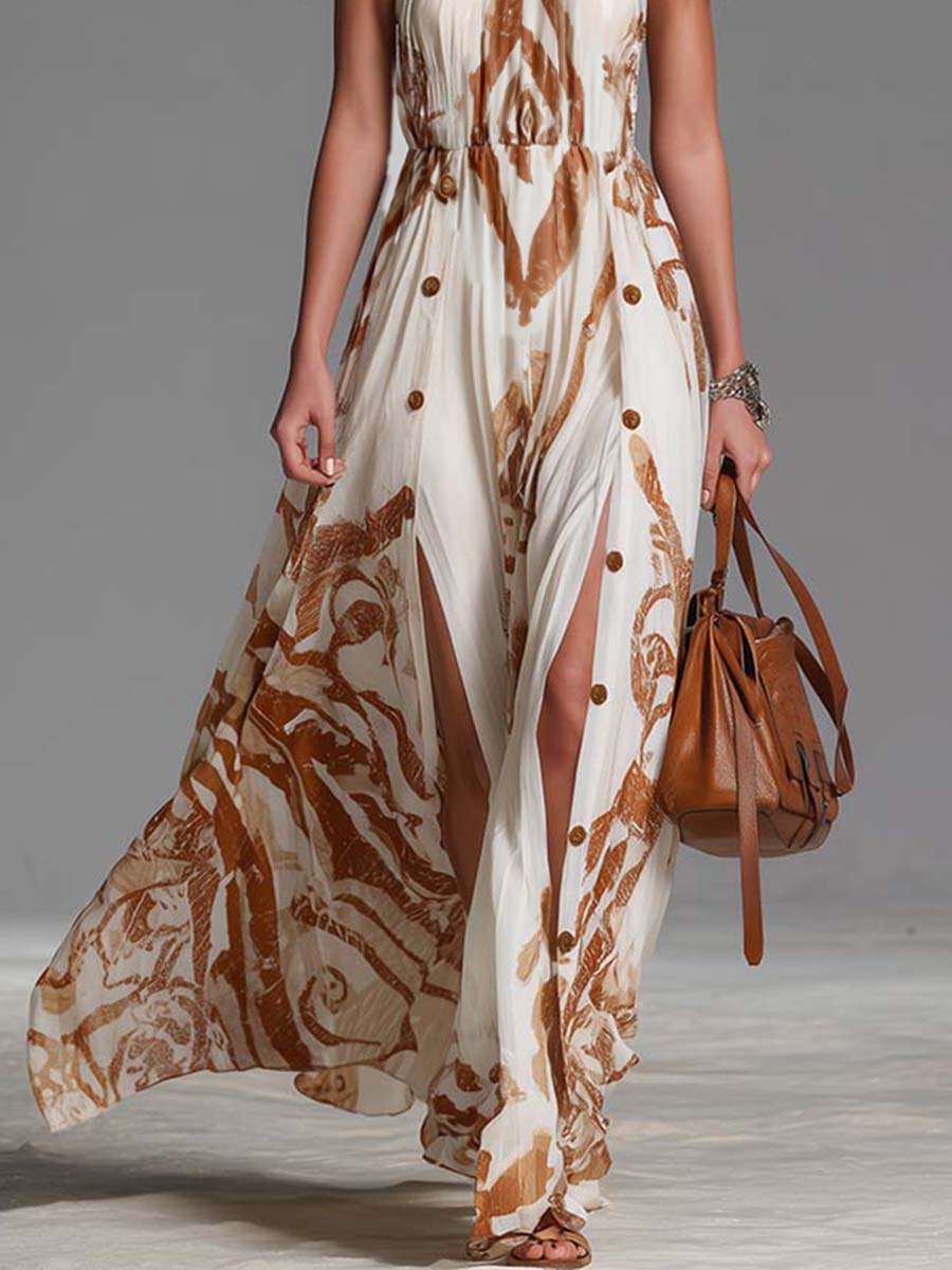 Alejandra | Halter Neck Print Maxi Dress