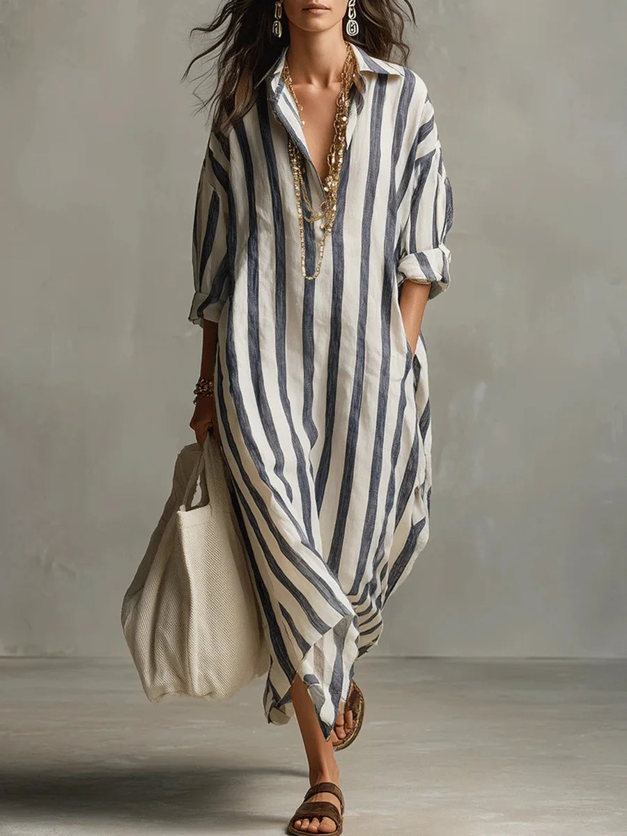 Alicia | Women's Striped Shirt Midi Dress