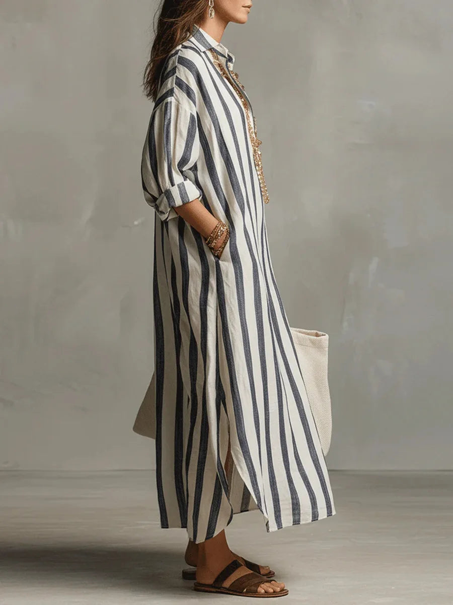 Alicia | Women's Striped Shirt Midi Dress