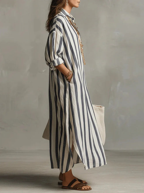 Alicia | Women's Striped Shirt Midi Dress