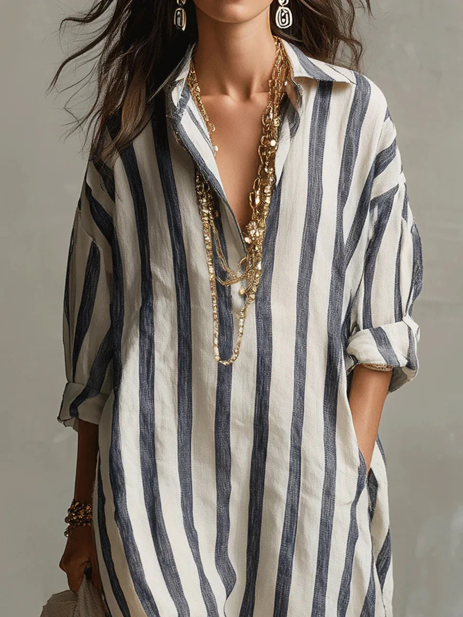 Alicia | Women's Striped Shirt Midi Dress