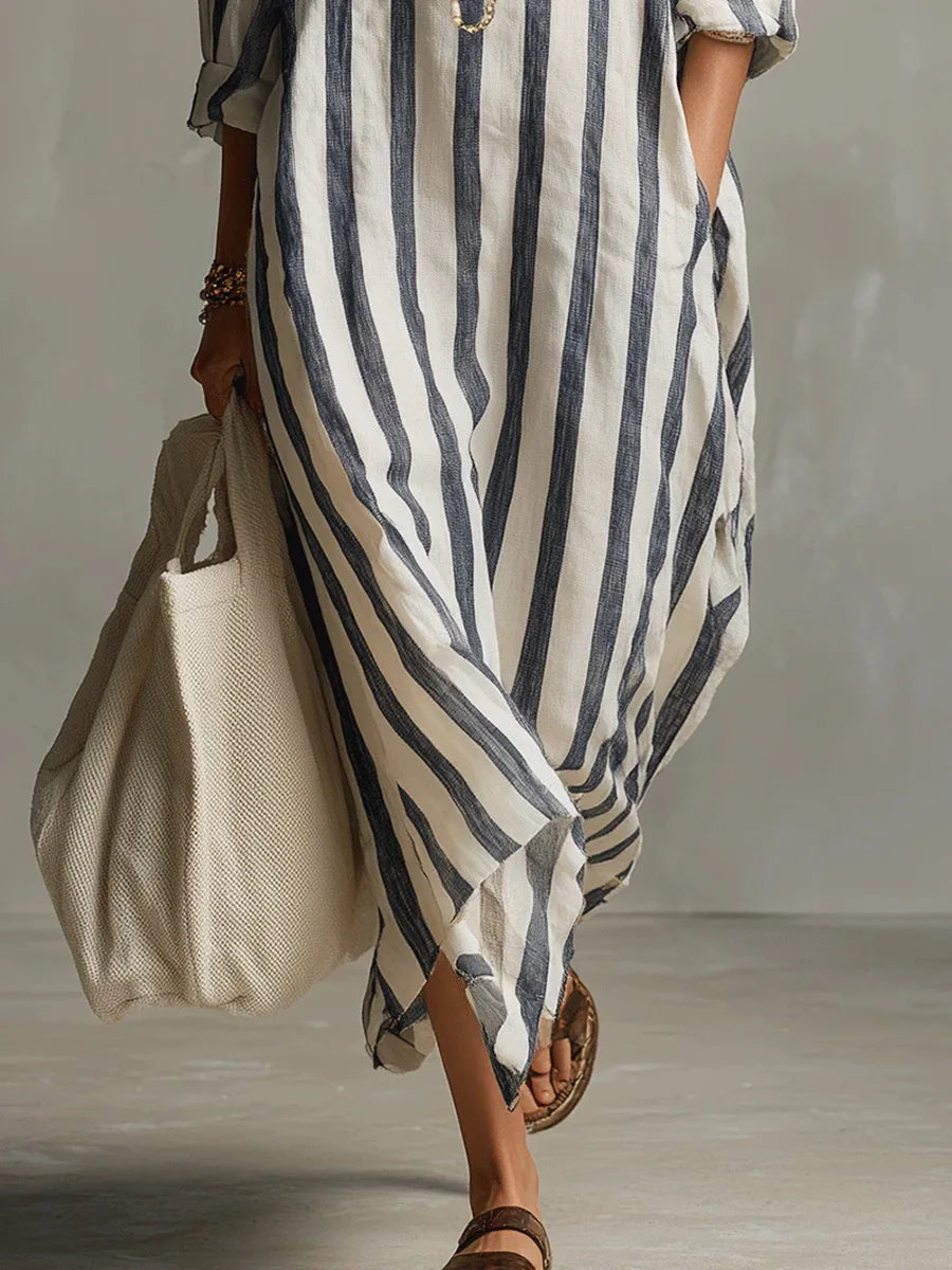 Alicia | Women's Striped Shirt Midi Dress