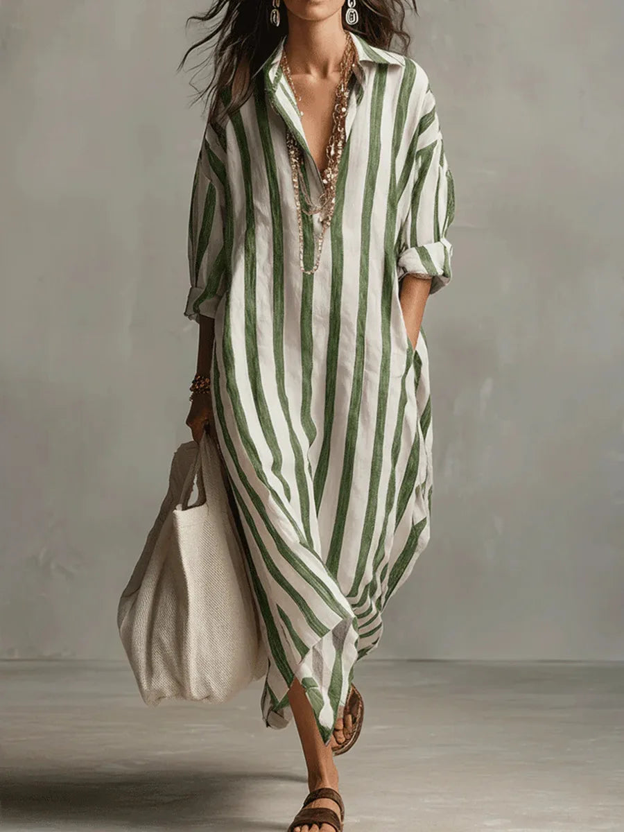 Alicia | Women's Striped Shirt Midi Dress