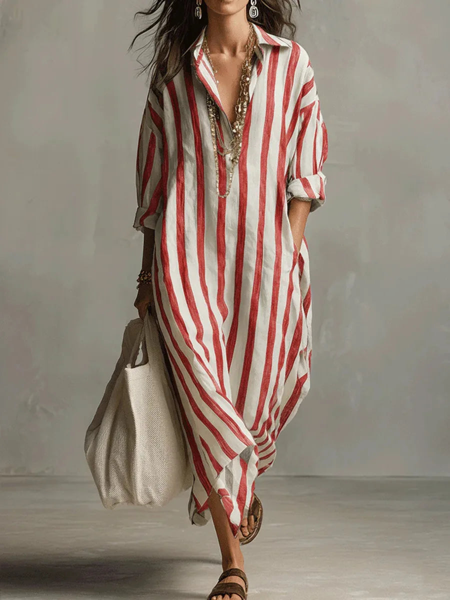 Alicia | Women's Striped Shirt Midi Dress