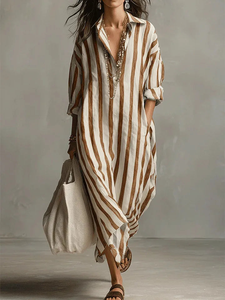 Alicia | Women's Striped Shirt Midi Dress