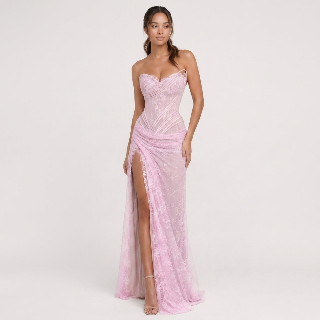 Aline | Lace Corset Wedding Guest Maxi Dress