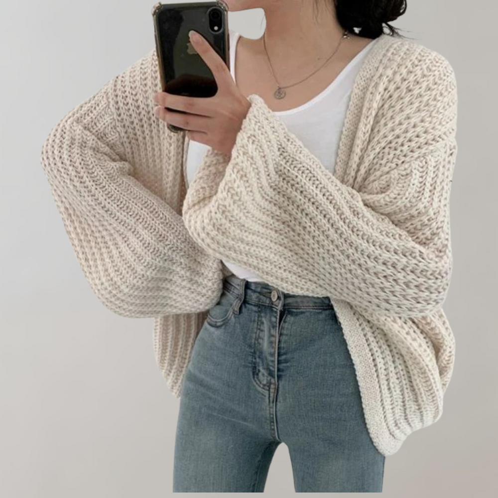 Alvina oversized textured knit cardigan, white