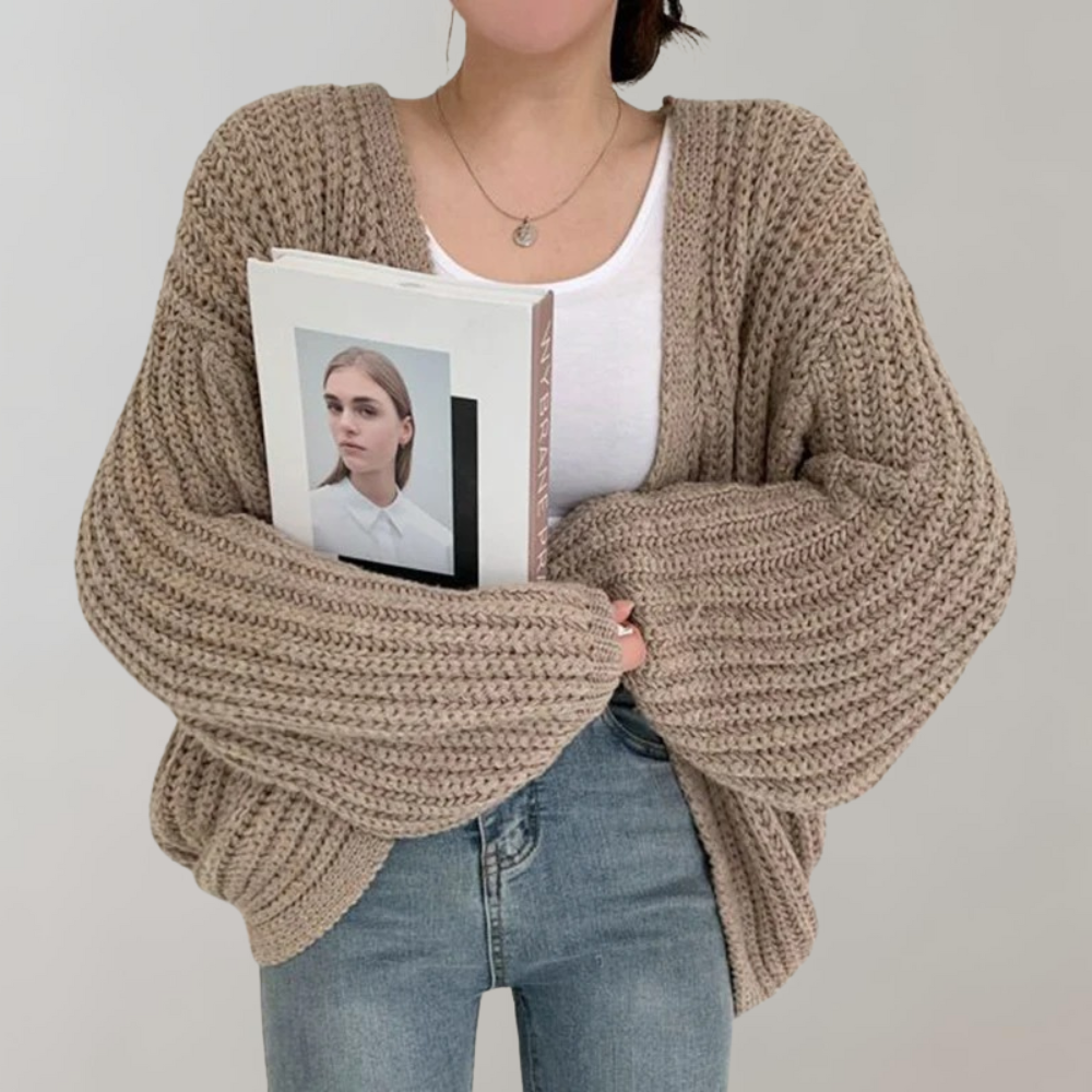 Alvina oversized textured knit cardigan, khaki