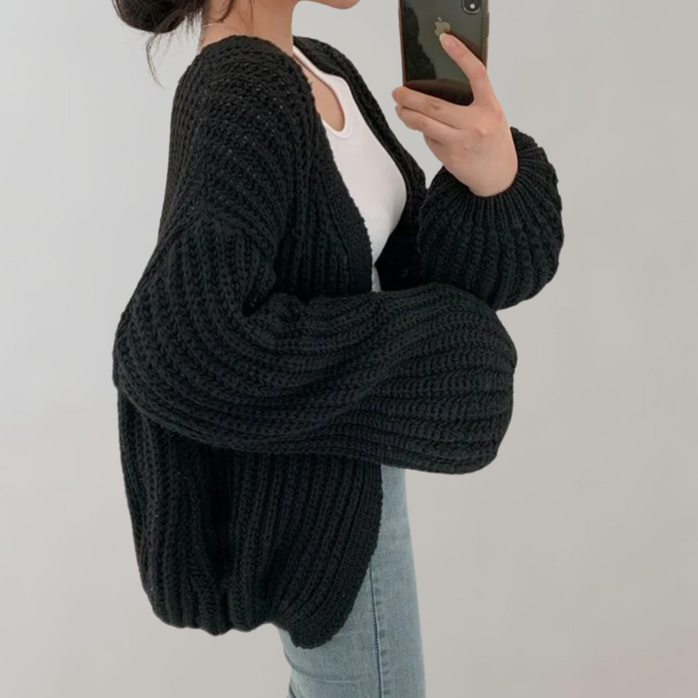 Alvina oversized textured knit cardigan, black