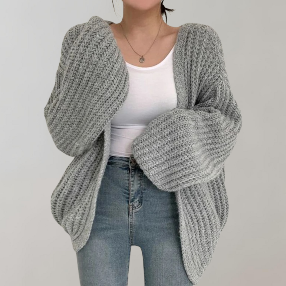 Alvina oversized textured knit cardigan, gray