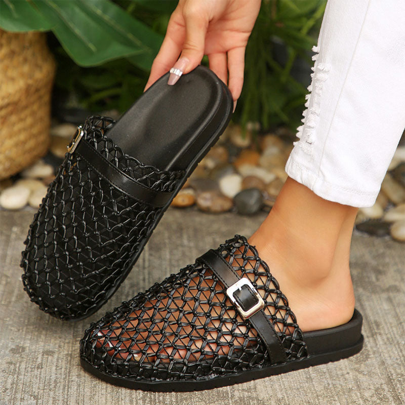 Alyssa | Woven Mesh Buckle Mule Sandals