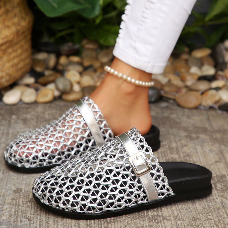 Alyssa | Woven Mesh Buckle Mule Sandals