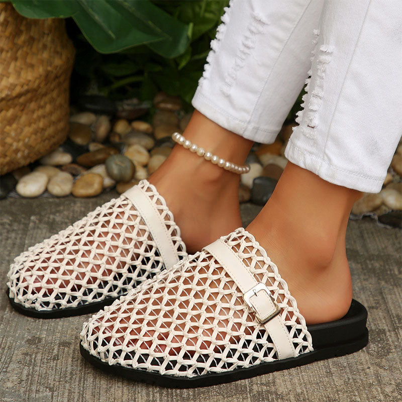 Alyssa | Woven Mesh Buckle Mule Sandals