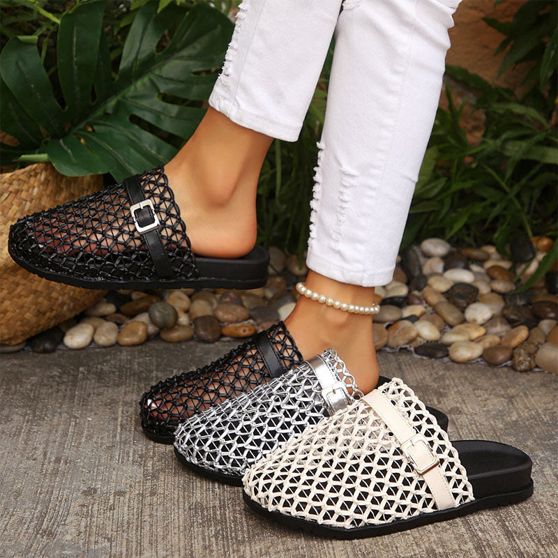 Alyssa | Woven Mesh Buckle Mule Sandals