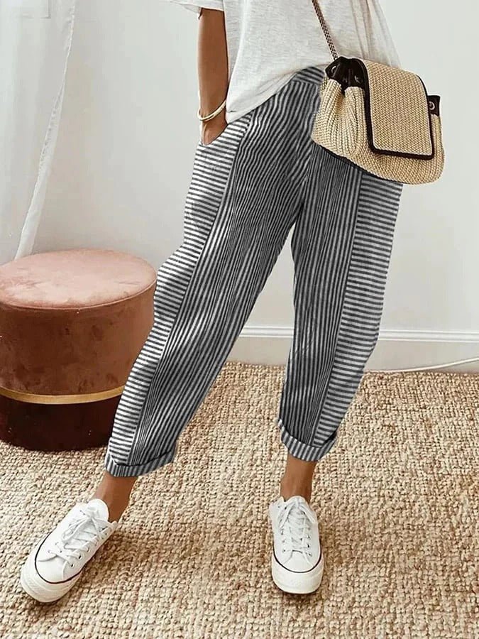Amara striped tapered leg trousers - ankle cuff detail