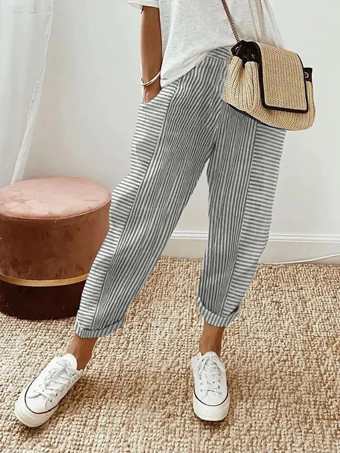 Amara striped tapered leg trousers - styled outfit
