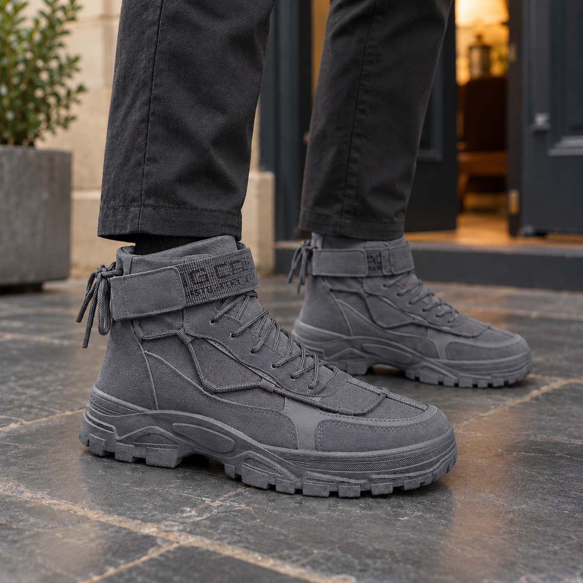 Ambrose strap lace-up work boots, gray