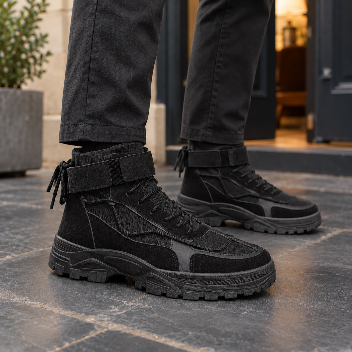 Ambrose strap lace-up work boots, black